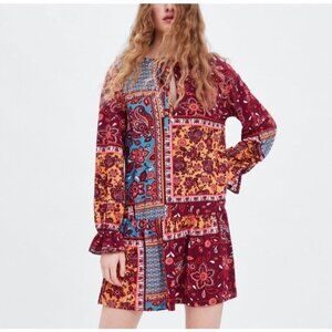 Zara Bohemian Drop Waist Paisley Print Midi Dress - Size S